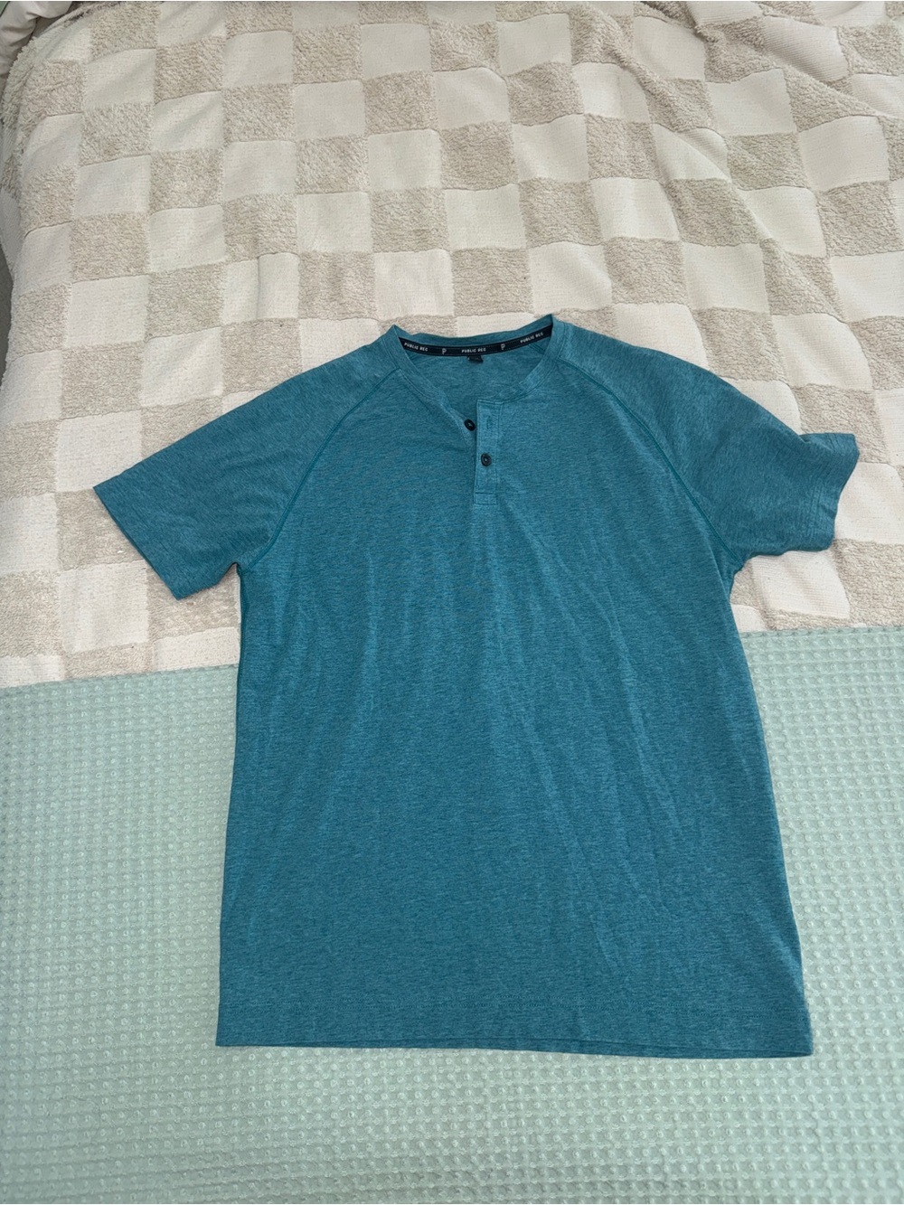 Public Rec Mens Performance Short Sleeve Henley Shirt Teal Blue M